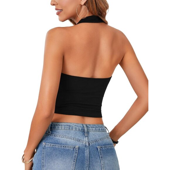 Women's Ribbed Knit Tank Top V Neck Sleeveless Crop Slim Fit Casual - Picture 5 of 6